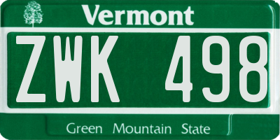 VT license plate ZWK498