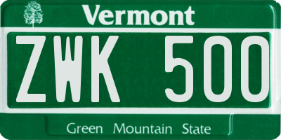 VT license plate ZWK500
