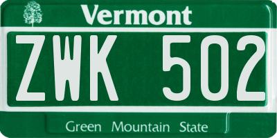 VT license plate ZWK502