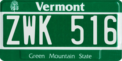 VT license plate ZWK516