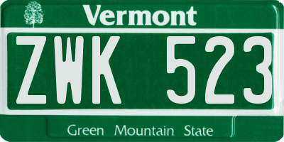 VT license plate ZWK523