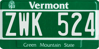 VT license plate ZWK524