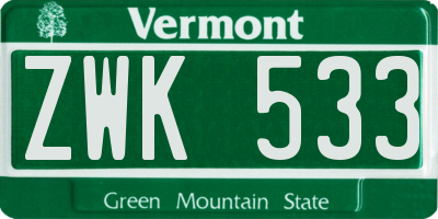 VT license plate ZWK533