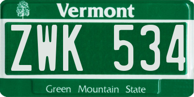 VT license plate ZWK534