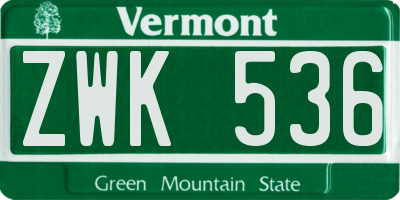 VT license plate ZWK536