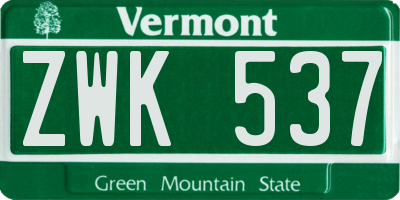 VT license plate ZWK537