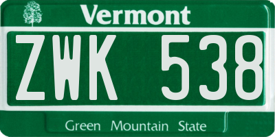 VT license plate ZWK538