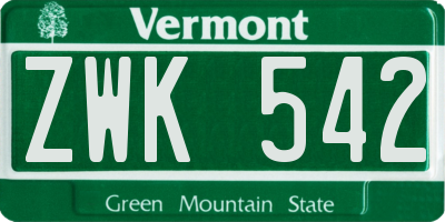 VT license plate ZWK542