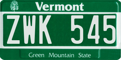 VT license plate ZWK545
