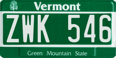 VT license plate ZWK546