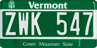 VT license plate ZWK547