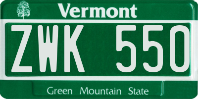 VT license plate ZWK550