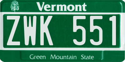VT license plate ZWK551