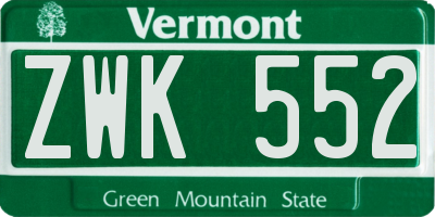 VT license plate ZWK552