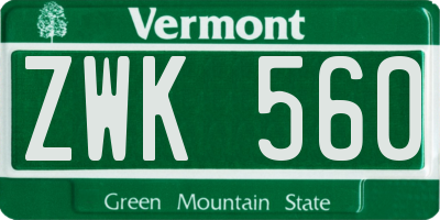 VT license plate ZWK560