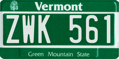 VT license plate ZWK561