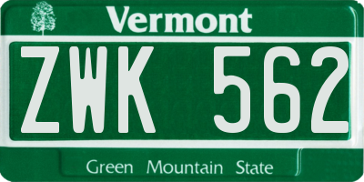 VT license plate ZWK562