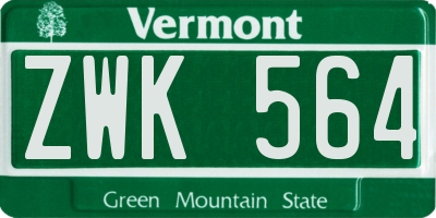 VT license plate ZWK564