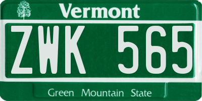 VT license plate ZWK565