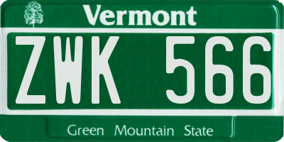 VT license plate ZWK566