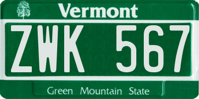 VT license plate ZWK567