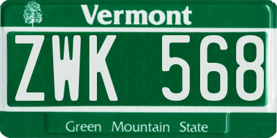 VT license plate ZWK568