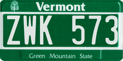 VT license plate ZWK573
