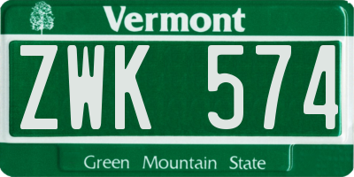 VT license plate ZWK574