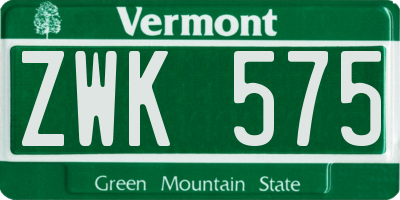 VT license plate ZWK575