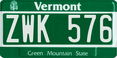 VT license plate ZWK576