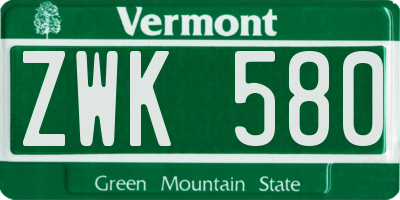 VT license plate ZWK580