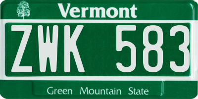VT license plate ZWK583