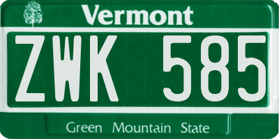 VT license plate ZWK585