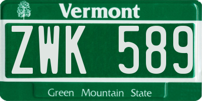VT license plate ZWK589