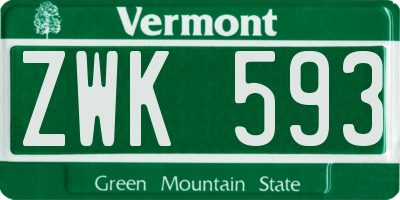 VT license plate ZWK593