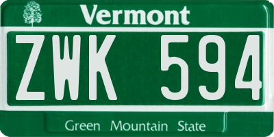 VT license plate ZWK594