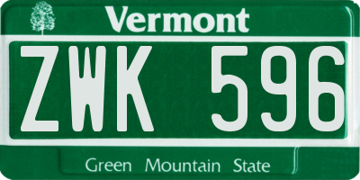 VT license plate ZWK596