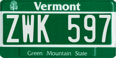 VT license plate ZWK597