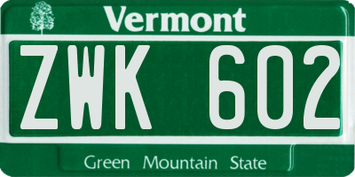 VT license plate ZWK602