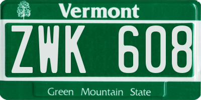 VT license plate ZWK608