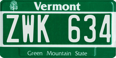 VT license plate ZWK634