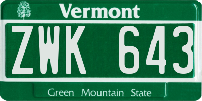 VT license plate ZWK643