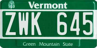 VT license plate ZWK645