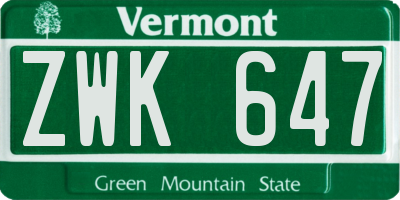 VT license plate ZWK647
