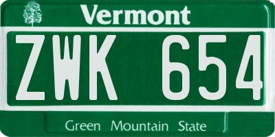 VT license plate ZWK654