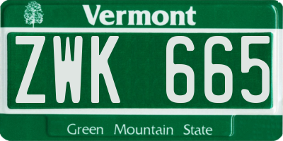 VT license plate ZWK665