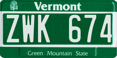 VT license plate ZWK674