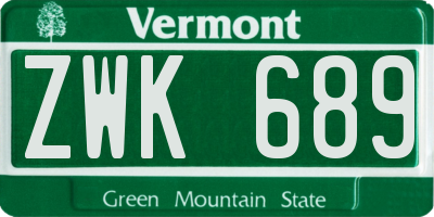 VT license plate ZWK689