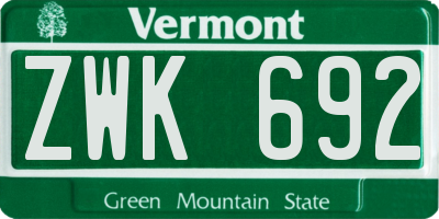 VT license plate ZWK692