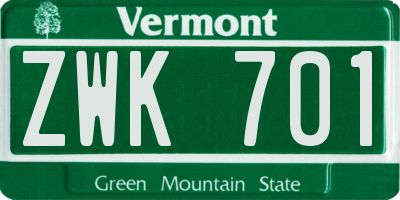 VT license plate ZWK701